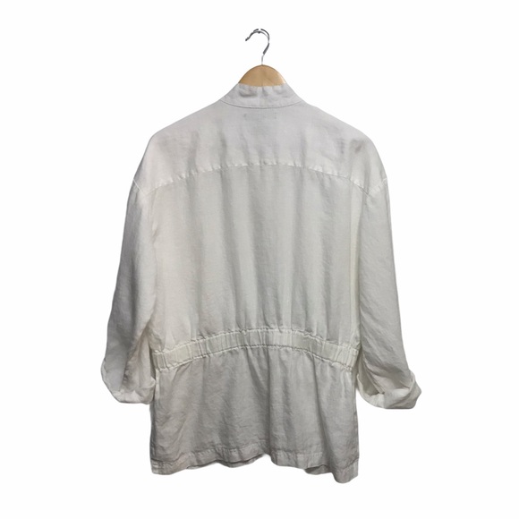 Ellen Tracy Zipper Front White Linen Long Sleeve L - Picture 2 of 6